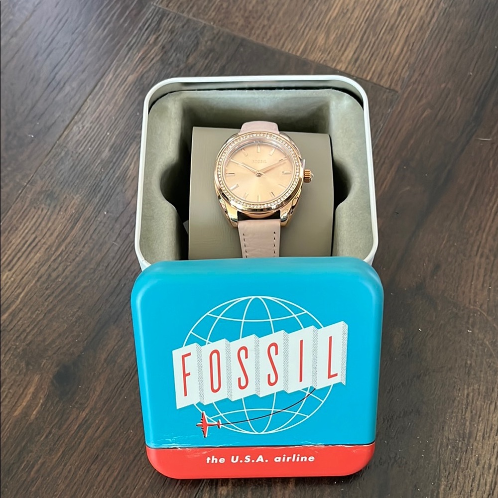 Fossil Rose Gold and Tan Watch